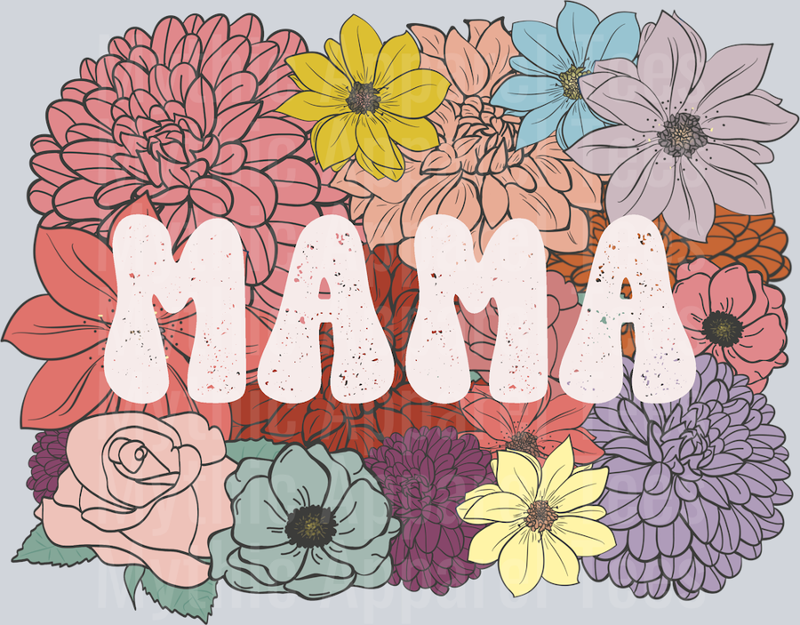 Retro bubble letter mama floral DTF MOM Transfers