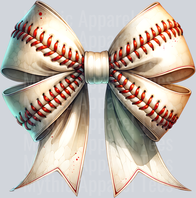 Coquette Baseball Bow cute with red stitches and yellow edges DTF Baseball Transfers
