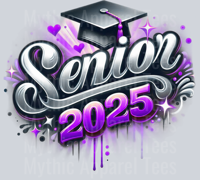 0017 Senior 2025 Airbrushed Purple and Gray DTF 2025 Senior Graduation Transfers