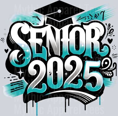 0035 Senior 2025 Airburshed Teal and Black 1 DTF 2025 Senior Graduation Transfers