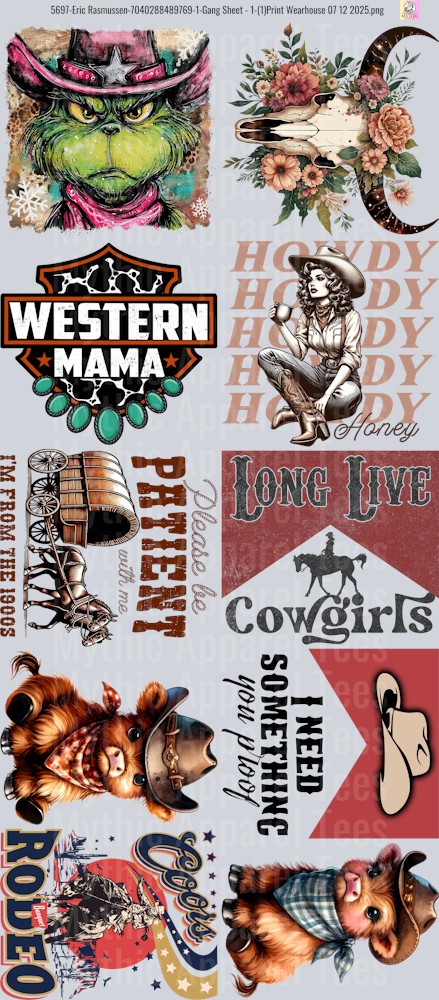 Western 2 GANG SHEET 10 FULL SIZE IMAGES