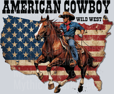 American Cowboy USA Flag Red White and Blue DTF Western Patriotic Transfers