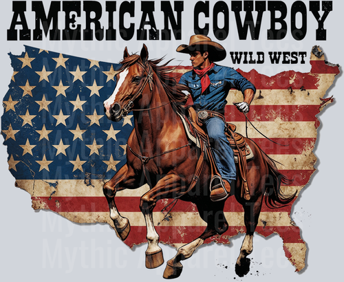 American Cowboy USA Flag Red White and Blue DTF Western Patriotic Transfers