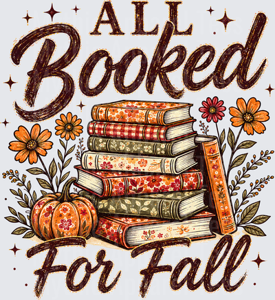 Fall Designs All Booked For Fall Stacked Floral Books Pumpkin Autumn Flowers Reading lover