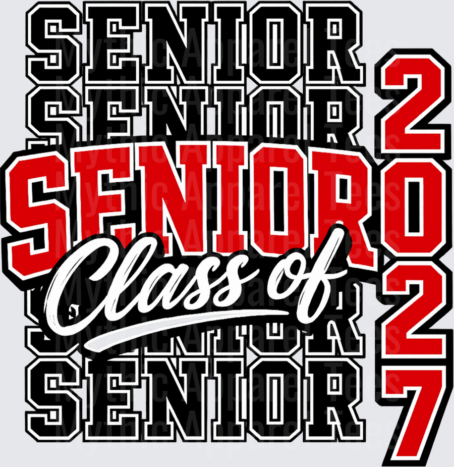 Senior Class of 2027 Stacked Varsity Letter Graduation Design Red Black and White