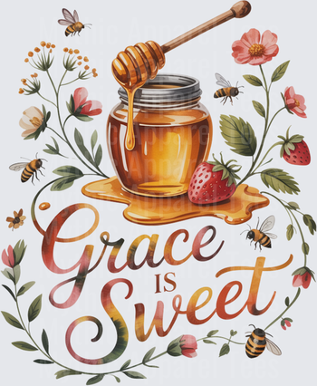 Grace Is Sweet Honey Jar Wildflowers and Bees Watercolor Faith Design