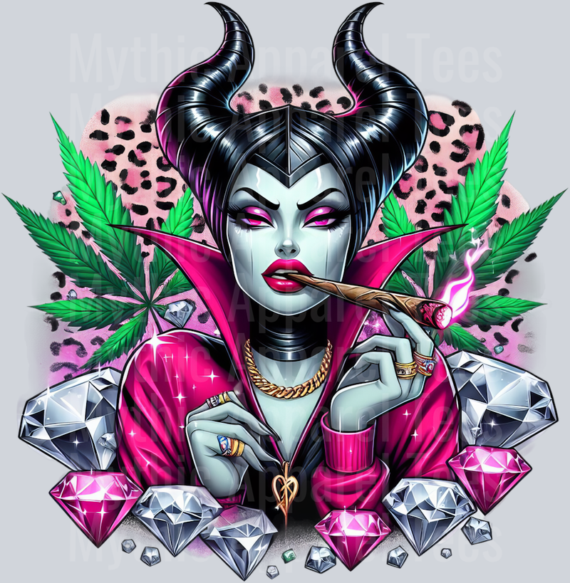 Maleficent 5 Weed Plant Cheeta Print Jewels Smoking Weed DTF Weed Transfers
