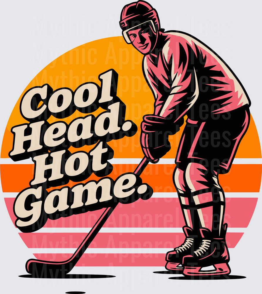 Ice Hockey Player Cool Head Hot Game Retro Sunset