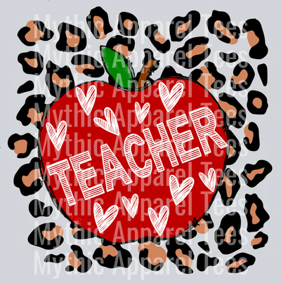 TEACHER LEOPARD APPLE hearts DTF Teacher Transfers