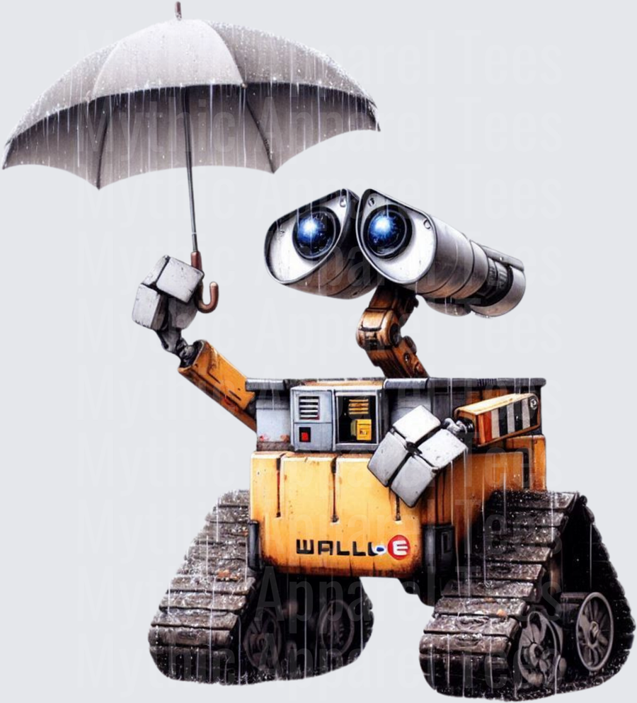 WALL-E Robot Holding Umbrella in the Rain