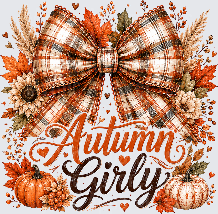 Autumn Girly Plaid Bow Pumpkins Fall Leaves Sunflower Harvest Script Lettering