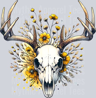 DEER SKULL WITH YELLOW FLOWERS CLIPART