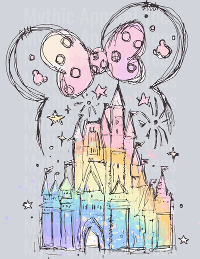 Rainbow castle fireworks DTF Disney Castle Transfers