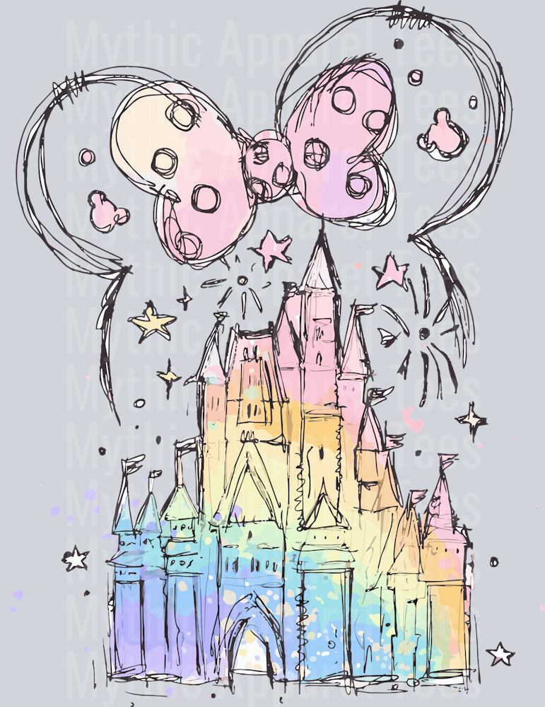 Rainbow castle fireworks DTF Disney Castle Transfers
