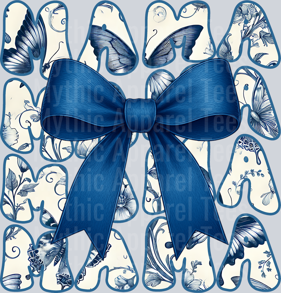 Mama Navy blue bow white background 2 DTF MOM Transfers