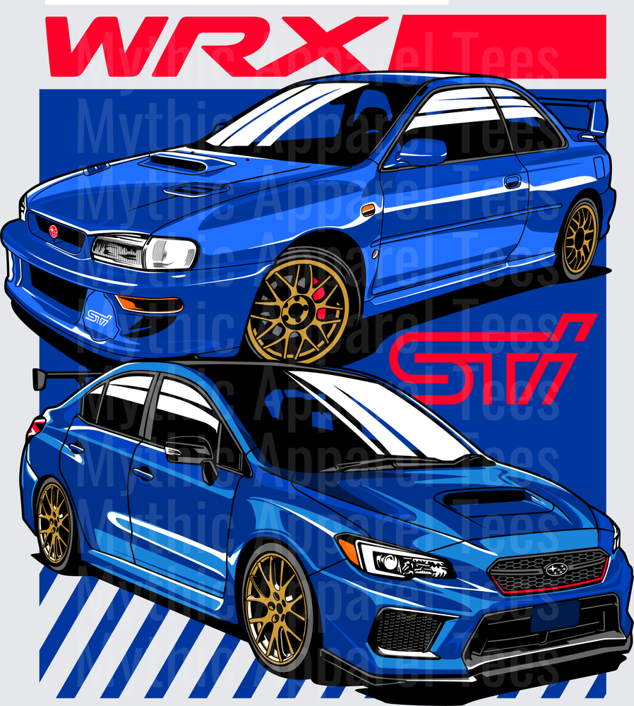 Drifting and Muscle Cars Subaru WRX STI Gen 1 and Modern Blue Duo