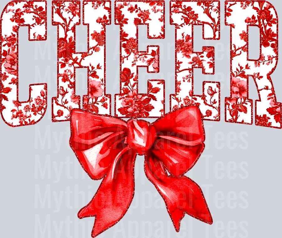 Red Toile Cheer College Font Floral Pattern