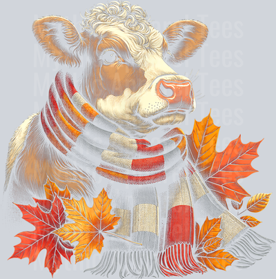 Autumn Cow Fall Leaves Cozy Seasonal Vibes Thanksgiving T-Shirt