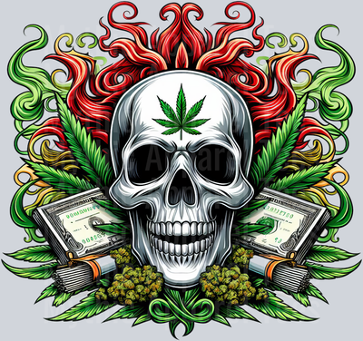 Marijuana Skull Rasta Colors floral colors weed plant DTF Weed Transfers
