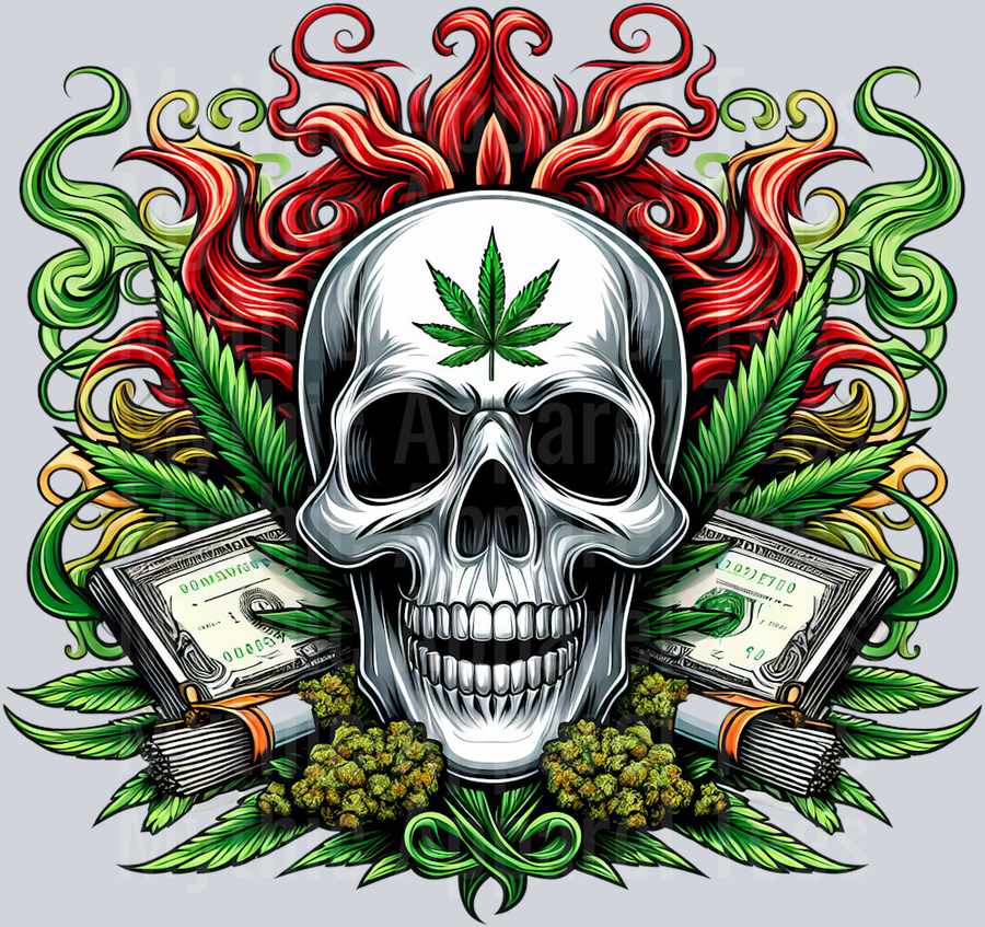 Marijuana Skull Rasta Colors floral colors weed plant DTF Weed Transfers
