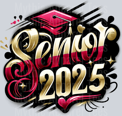 0030 Senior 2025 Airburshed Red and Gold 1 DTF 2025 Senior Graduation Transfers