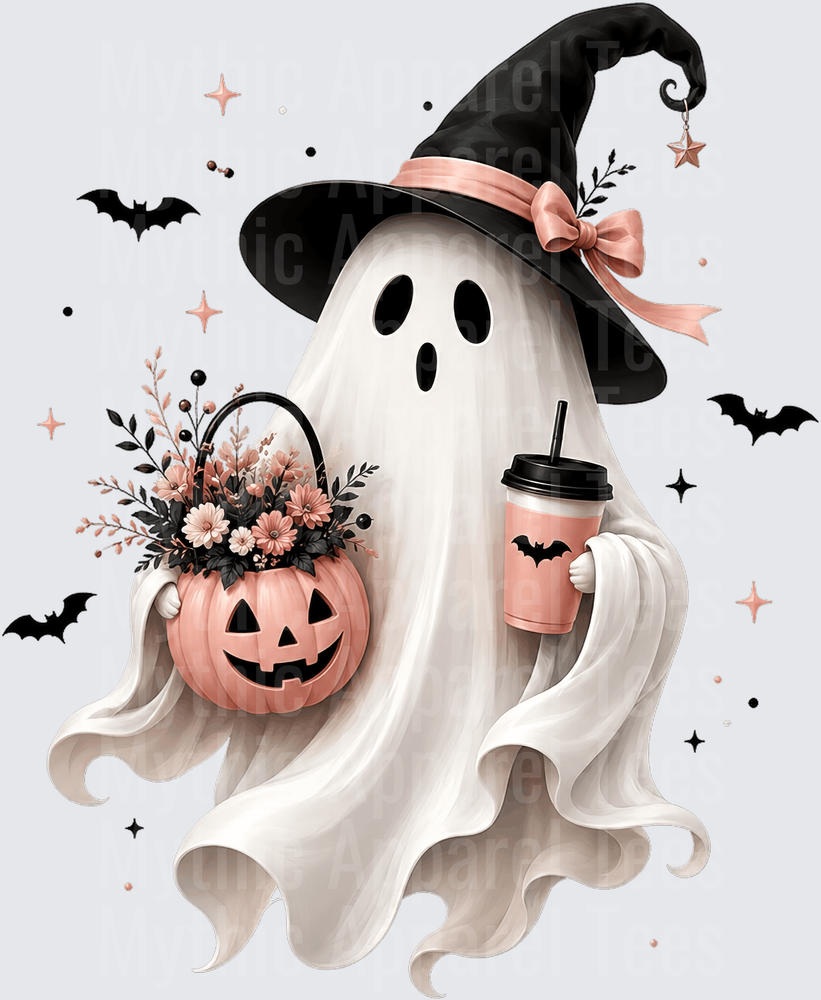 Halloween Boho Ghost Witch Hat Coffee Pumpkin Floral Bats