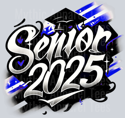 0022 Senior 2025 Airbrushed Blue and Black DTF 2025 Senior Graduation Transfers