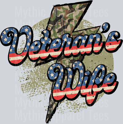 Veteran's Wife Lightning bolt with Olive coloDTF General Military Transfers