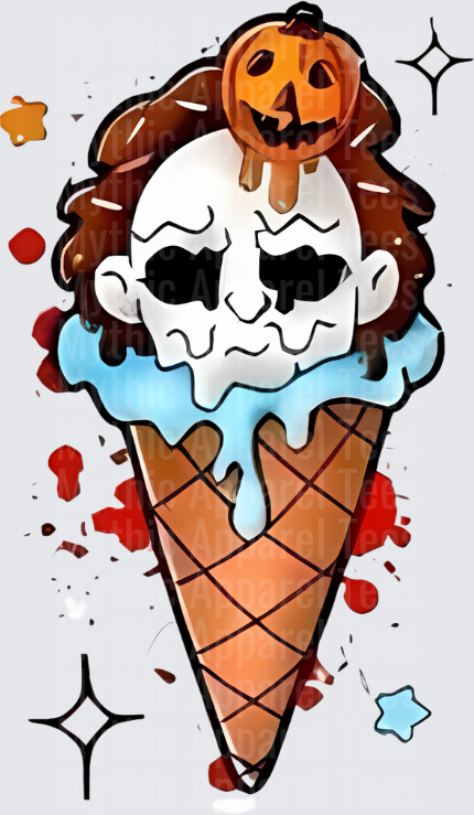 Halloween Horror Michael Myers Mask Ice Cream Cone with Jack-o-Lantern Topper and Blood Splatter