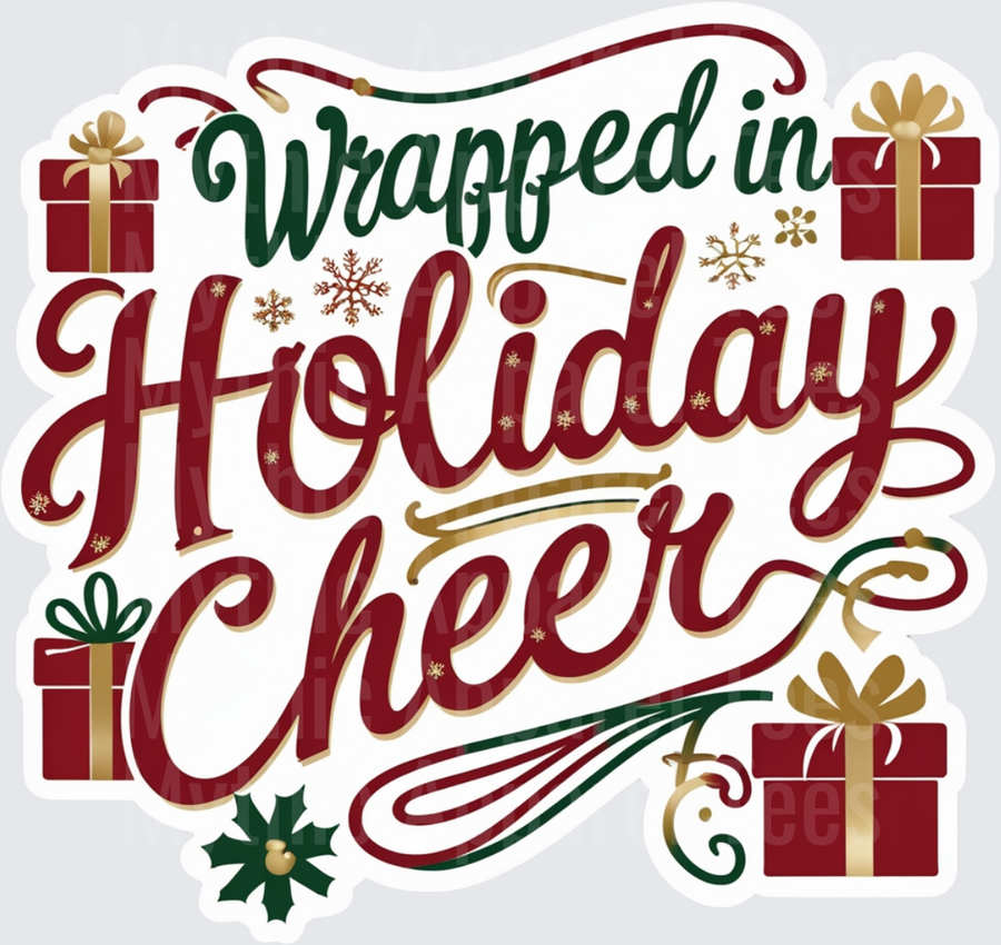 Christmas Wrapped in Holiday Cheer Script with Gift Boxes