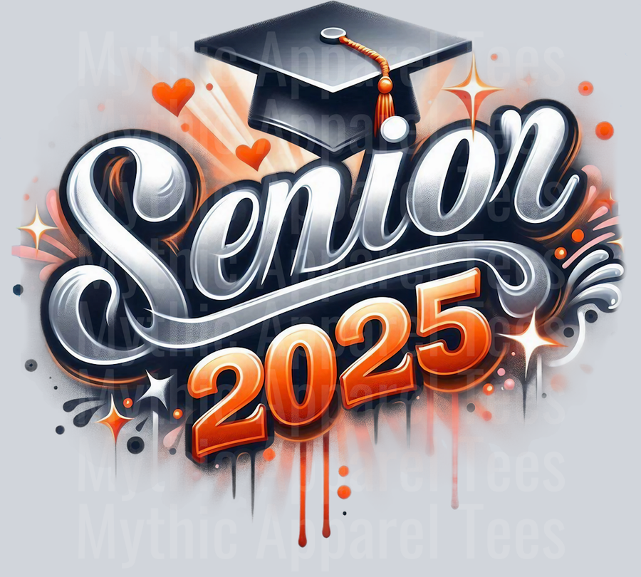 0017 Senior 2025 Airbrushed Orange and Gray DTF 2025 Senior Graduation Transfers