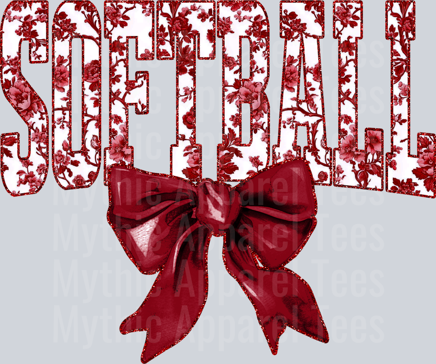 Maroon Softball School Spirit & Sports College Font Floral Pattern