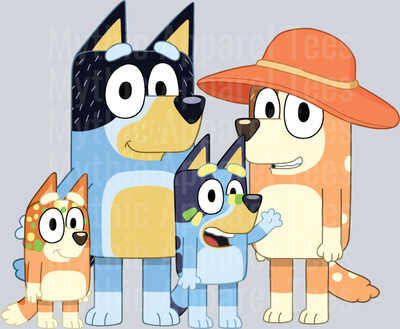 Bluey Family posing family portrait DTF Bluey Transfers