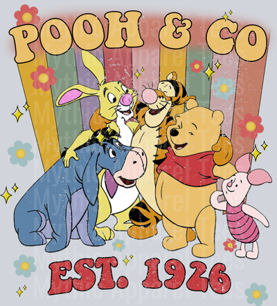 Winnie the pooh Pooh and co retro style design with friends DTF Disney Transfers