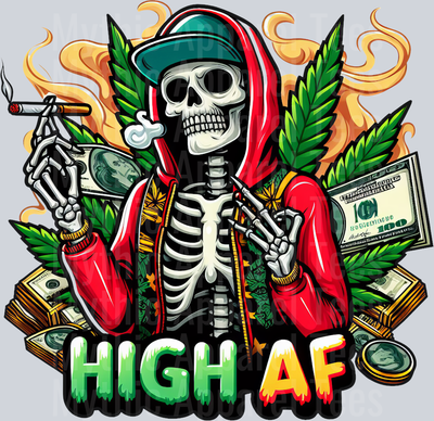 Skeleton HIGH AF floral colors weed plant DTF Weed Transfers