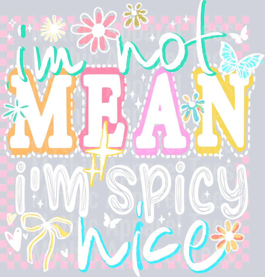 I'm not Mean I'm Spicy Nice White Letters DTF Sarcastic Transfers