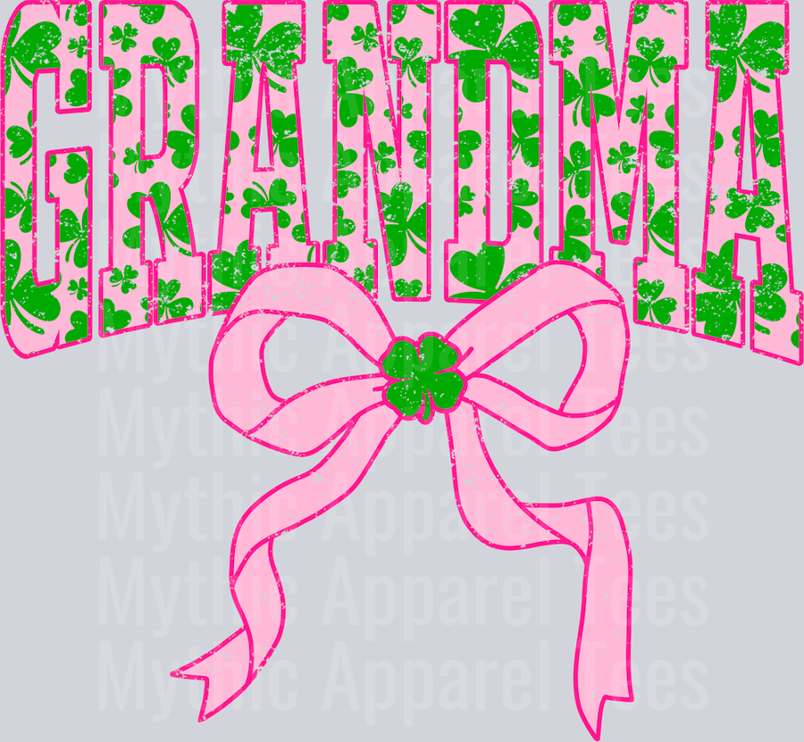 Pink Shamrock Grandma Bow St Patrick's Day College Font Floral and shamrock pattern