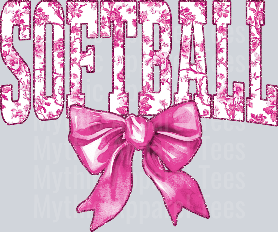 Light Pink Softball School Spirit & Sports College Font Floral Pattern