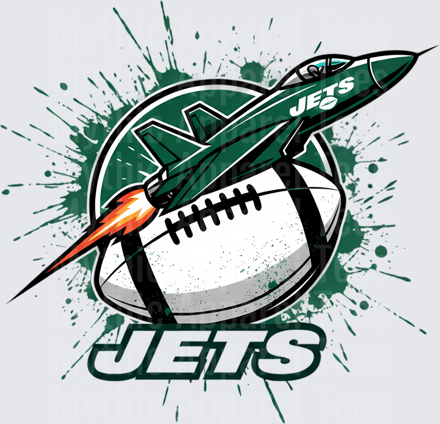 New York Jets Football Green Jet Plane Rocket Flame Splatter Logo Graphic