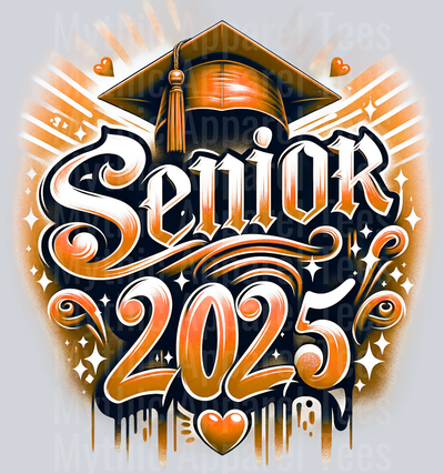 0037 Senior 2025 Airbrushed 4 ORANGE DTF 2025 Senior Graduation Transfers