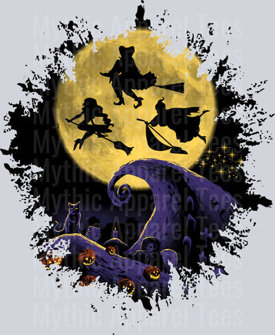 Hocus Pocus Sanderson sisters Nightmare Before Christmas Crossover Dark Silhouette Color Splash Crystal Ball Vision