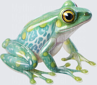 Glossy Teal and Green Spotted Tree Frog with Golden Eyes