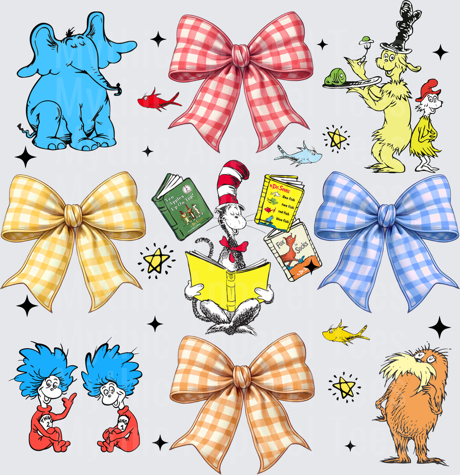 DR Seuss Characters and Gingham Bows Collage Sheet