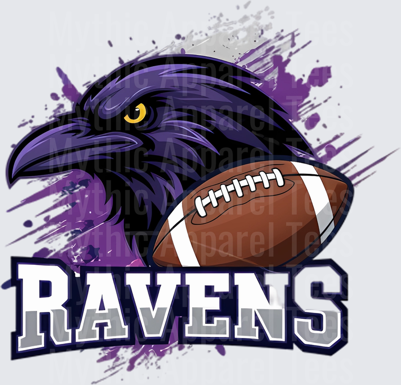 Ravens Mascot Purple Raven Head Holding Football Grunge Splatter Sports Logo