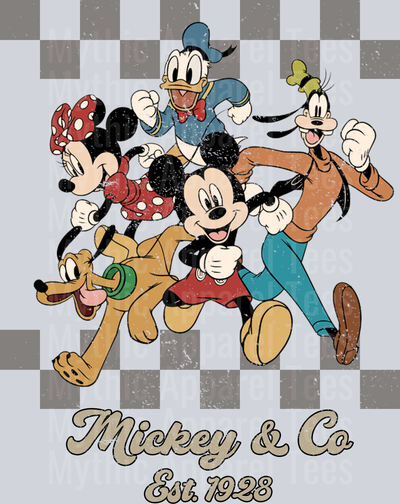 Mickey and co checker style design DTF Disney Transfers