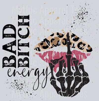 Bad Bitch Energy animal print with pink and Skull hand DTF Empowerment Transfers