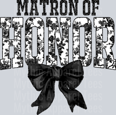 Black Matron Of Honor College Font With Bow Floral Pattern Wedding
