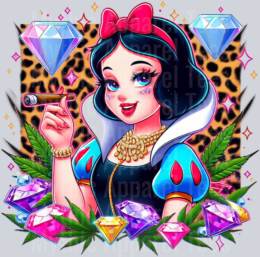 Snow white 3 Weed Plant Cheeta Print Jewels Smoking Weed DTF Weed Transfers