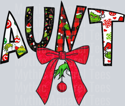 Aunt grinch bow DTF Christmas Transfers