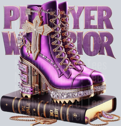 Bling boots on bible 8 Purple Prayer Warrior DTF Religious Transfers